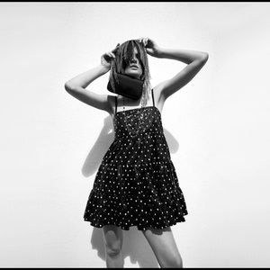 Zara baby doll black sequin polka dot A line dress size XS